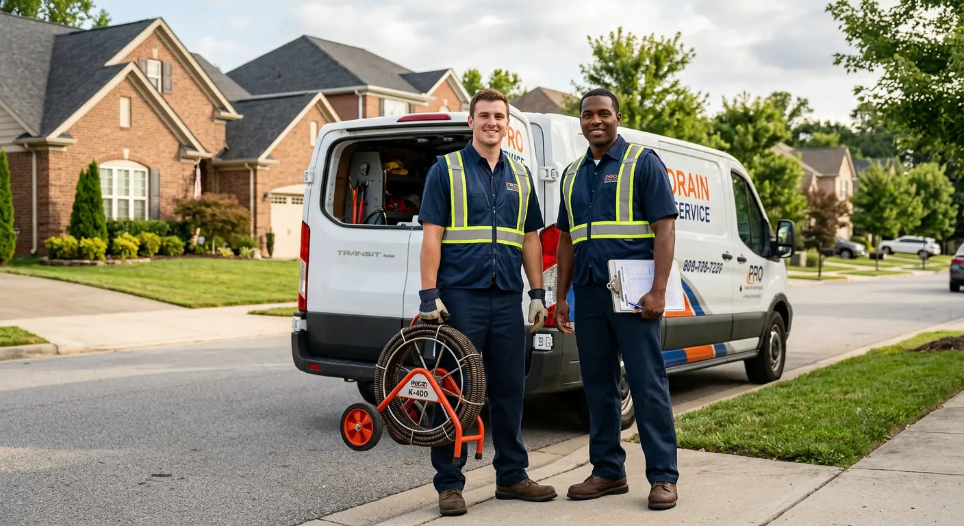 Sewer and drain service team with equipment ready for work in Coon Rapids